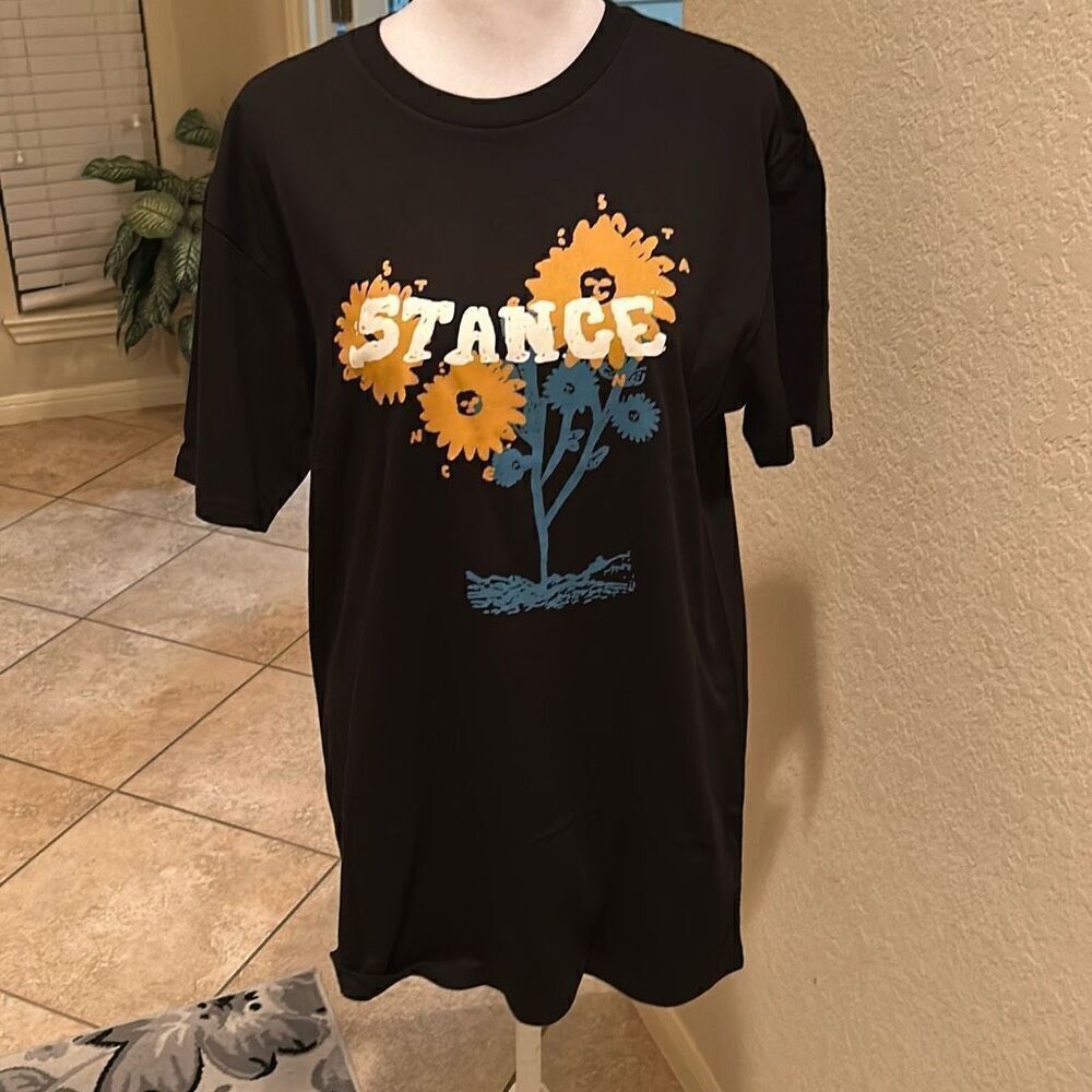 Stance M The Crew Tee Black With Flower Graphic 100% Cotton Artsy Hipster New
